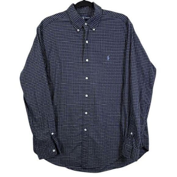 Ralph Lauren Classic Fit Men's Button Down Navy White Windowpane Size Large - Picture 1 of 11